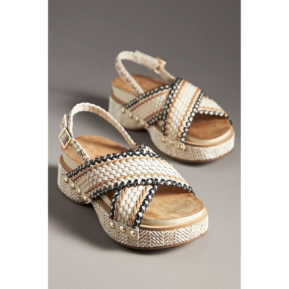 Anthropologie Kelsi Dagger Brooklyn Pace Raffia Platform Sandals, US Size 9.5